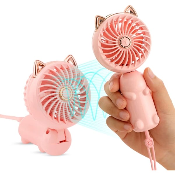 Kannettava käsikäyttöinen tuuletin, jossa on ladattava akku ja 3 nopeutta, Mini USB-tuuletin, söpö pieni henkilökohtainen sähkötuuletin, sopii matkustamiseen, taittuva tytöille/naisille