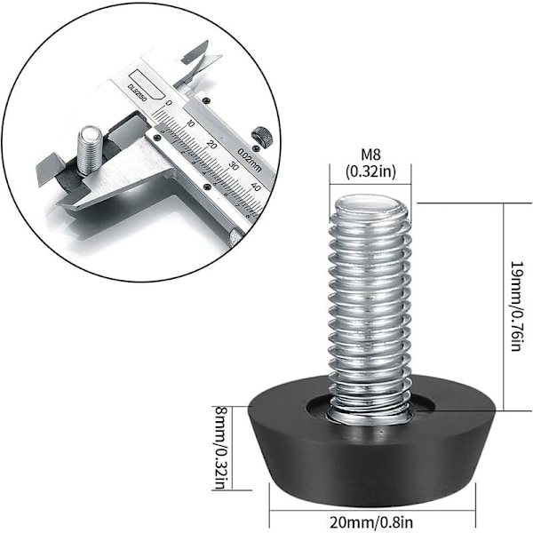 22-pack Justerbara Möbelfötter, M8 x 20mm, Skruvnivåfötter, Golvskydd, Rund Bas, Stolsbenskruvar