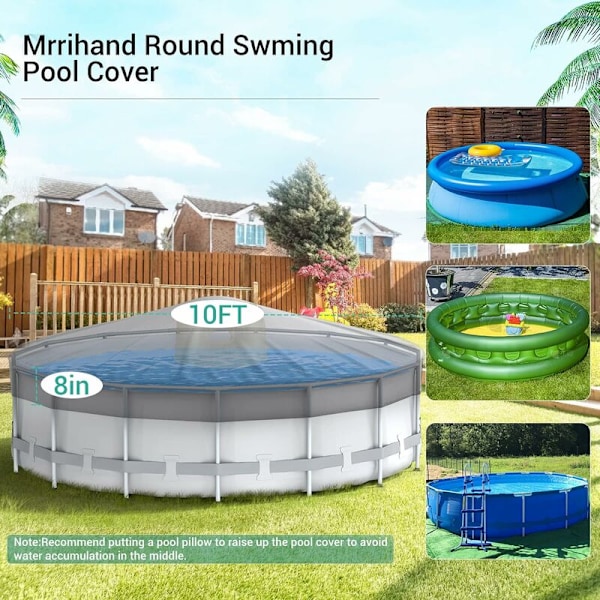 Poolskydd, 10ft Rund Solskydd för Överjordiska Pool, Badtunna Skydd med Uppgraderad Spänne, Rep och Markspikar för att Förbättra