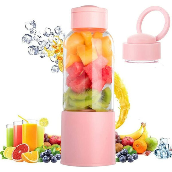 Bærbar Blender, Saftkop med 450ml 6 Blade BPA Fri til Sport og Rejser, Mini Blender til Smoothie og Mælkeshake, Julegave Kvinde