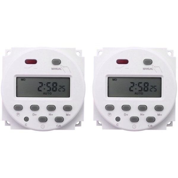 2x Ny Programmerbar Strømstikkontakt Digital Kontrol LCD DC 12V 16A Tidsrelæ