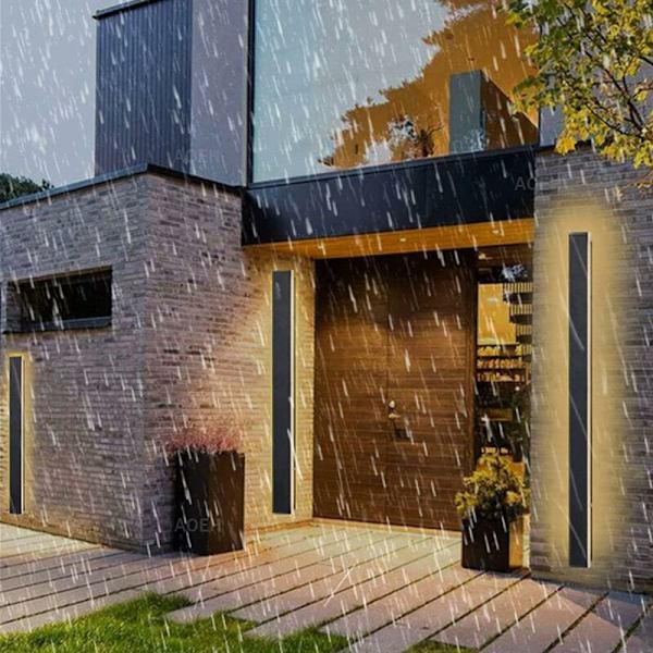 Lang væglampe Villa væglampe Sort væglampe Udendørs LED Akryl Aluminium væglampe Vandafvisende IP65 til haver, terrasser, soveværelser, stue