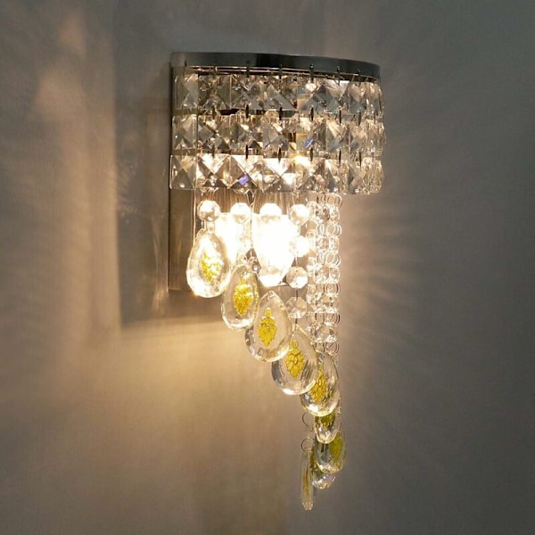 Modern Kristallvägglampa K9 Inredningsvägglampa Kristall Kromfinish Rostfritt Stål Lampbas E14 för Sovrum Vardagsrum Trapp Flickrum