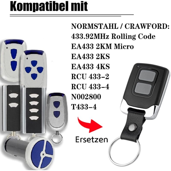 Garasjeportåpner Fjernkontroll Kompatibel med Crawford/NORMSTAHL RCU 433 2K RCU 433-4 EA433 2KM Mikro EA433 2KS EA433 4KS N002800 T433-4 Rolling
