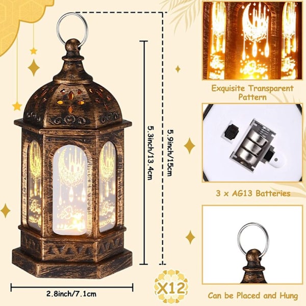 Mini Ramadan-lykta Mubarak Lantern LED Eid Mubarak Lykta Måne Stjärna Ljus Marockansk Stil Hängande Lykta