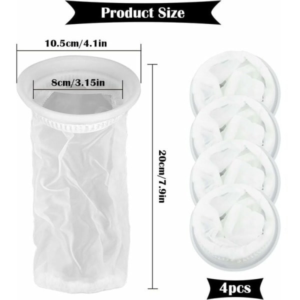 4 stk. Nylon IBC-filter, IBC-tankfilter, nylonlågfilter, regnvandsfilter, vaskbart nylonlågfilter, udskiftningsfilter til IBC-regnvandstank, TRIME