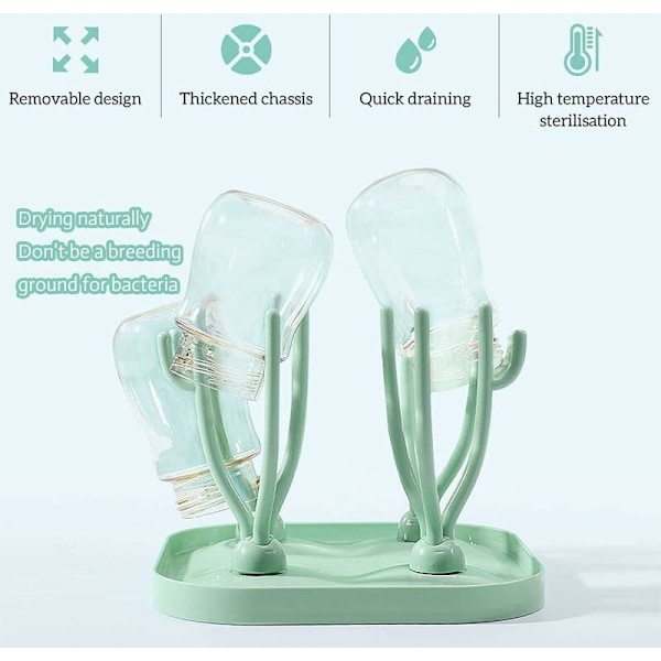 Babyflaskedrener, Babyflasketørker, Treflaskedrener, Flaskedrener, Treflaskedrener, For Babyflasker, Ren Og Hygienisk (Grønn)
