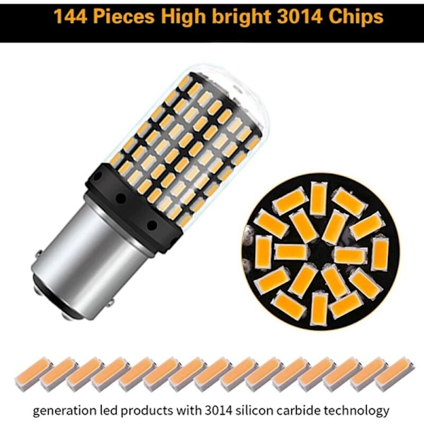 2 stk. Super LED Canbus 1157 BAY15D P21/24W Bil 12V Baklys Reverslys Brems Blinklys Pære Gul