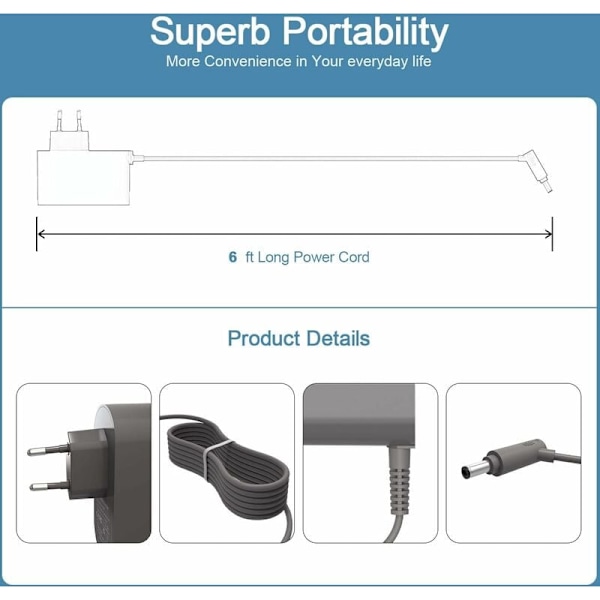 26.1V Lader for Dyson Trådløs Støvsuger - (for V6 V7 V8 Absolute DC58 DC59 DC61 DC62 DC72 Strømforsyning)