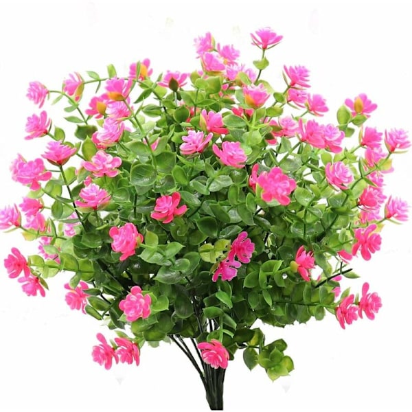 4 Buketter Kunstige Blomster Kunstig Plante, UV-Bestandig Grønne Busker Planter Eukalyptus Innendørs Utendørs Hengende Plantepotte Hjem Hage Dekor, Rosa