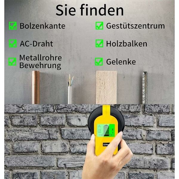 Multifunksjonell 4 i 1 Stud Finder med HD LCD-skjerm, Veggskanner for Metall, Rør, Tre, Strømlinje, AC Spenningsdetektor
