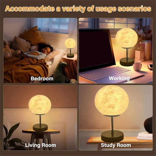 3D Månelampe Dimbar Nattbord Liten Moderne Soverom Nattbord LED-skrivebord