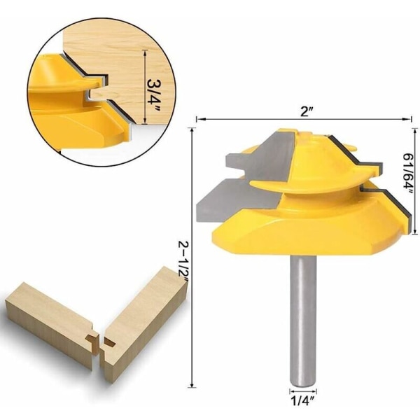 45 graders låsegering fræserbit + notbor + rillefræser, træbearbejdningsfræser til tømrerarbejde (1/4'' (6,35 mm)), Sunny