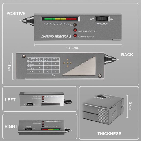 Diamanttester Pen, Høj Præcision Diamanttester til + 60X Mini LED Lup, Professionel Diamantvælger