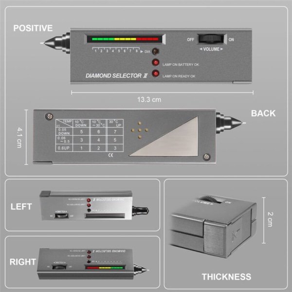 Diamanttesterpenn, høypresis diamanttester for + 60X Mini LED-forstørrelsesglass, profesjonell diamantvelger