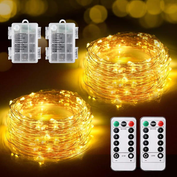 Fejelygter, 10M og 100 LED Lysstreng Batteridrevet IP65 Vandafvisende 8 Tilstande Fejelygter Indendørs/Udendørs Fejelygter til Soveværelse Jul