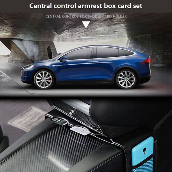 Til Model 3 X S Central Control Armrest Box Opbevaringspose Rum Sadel Kort Dæksel Trim Tilbehør Dekoration Bil