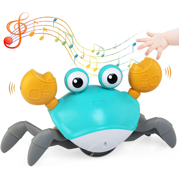 Gröna krabbaleksaker med belysning, interaktiv musikleksak med automatiskt undvikande av hinder, USB -laddningsbar, rolig rörlig leksak för bebisar, Todd
