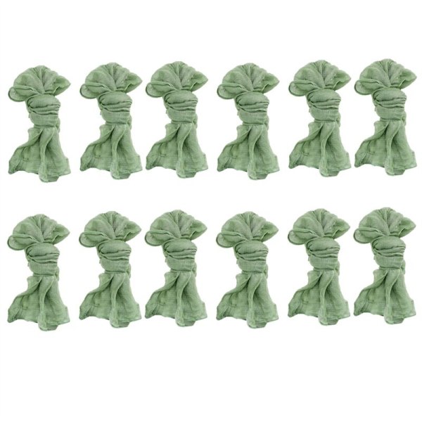 Gazebindservietter af Muslin, Krøllede Servietter, Middagsservietter, Dekorative Stofservietter (Grøn, 12 Pakker)