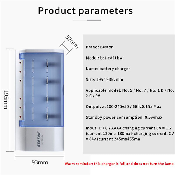 1/2/5/7/9V NiMH Batteriopladningsboks med 6 Slots LED Multi-lader til AA/AAA/C/D Type EU Stik