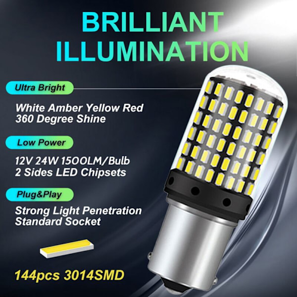 2 stk. BAU15S BA15S 1156 P21W LED Canbus T20 W21W 7443 Bilpære Blinklys Baklys Bremslys 6000K Hvid 1