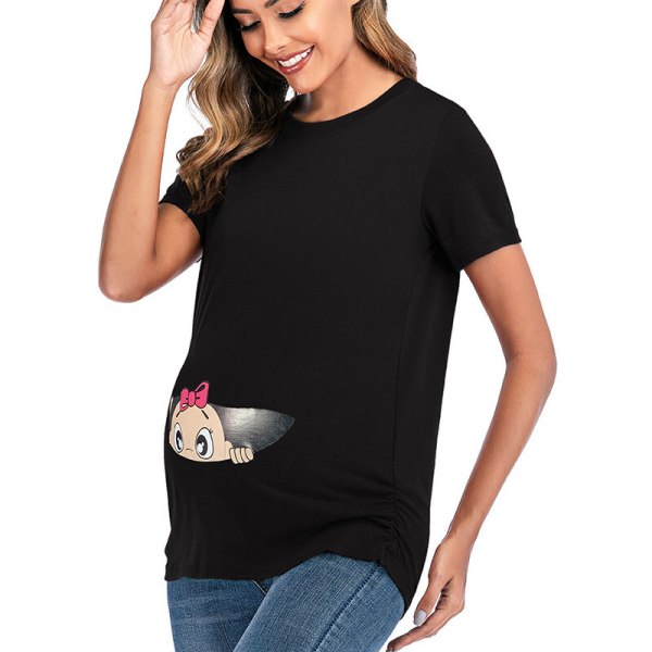 Kvinners Maternity Topper Peeking T-skjorte Graviditet Mødre Topper Skjorte Mamma T-skjorte M