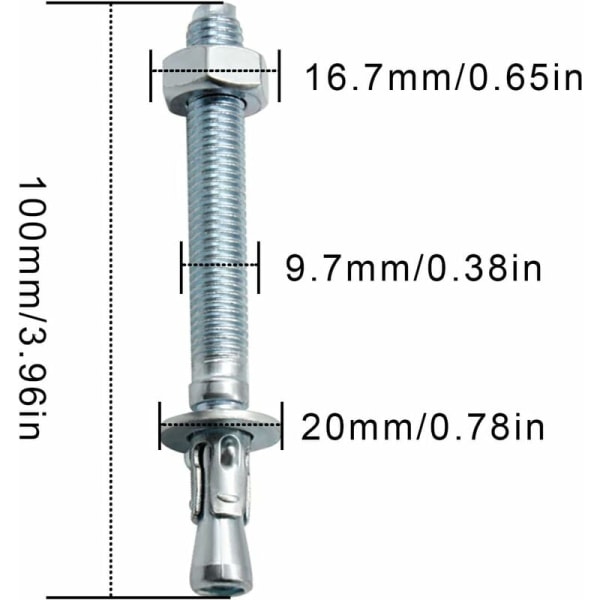 Anker Ankere, 10 stk. M10/10mm Galvaniserte Tunge Ankere, Galvaniserte Metallankere, for Rekkverk, Fasadevegger, Bjelker, Blokker, Braketter