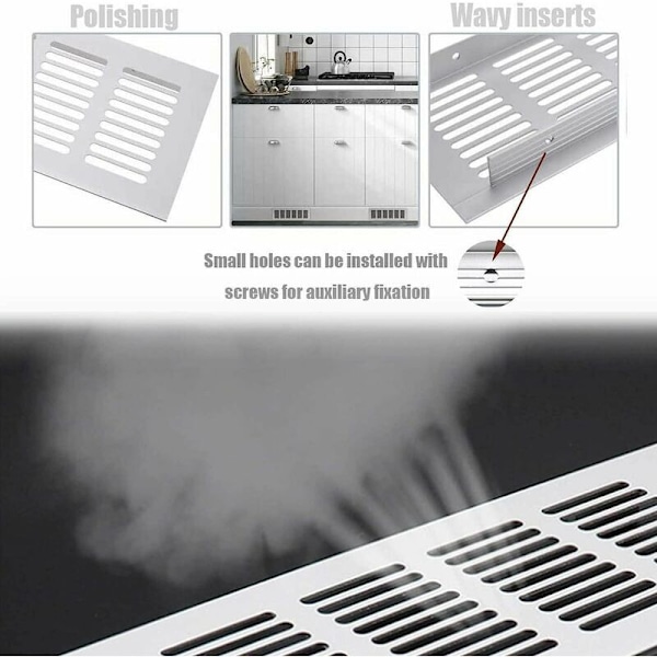 4 stk. Aluminiumsventilasjonsgitter, Stor Ventilasjonsgitter Rektangulært Ventilasjonsgitter Ovnventilasjonsgitter for Ventilasjon av Skap og
