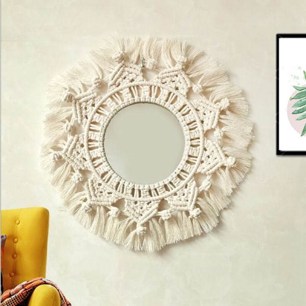 Boho Macrame Makeup Vägg Hängande Handgjord Vävda Tassel Gobeläng för Väggkonst Dekor