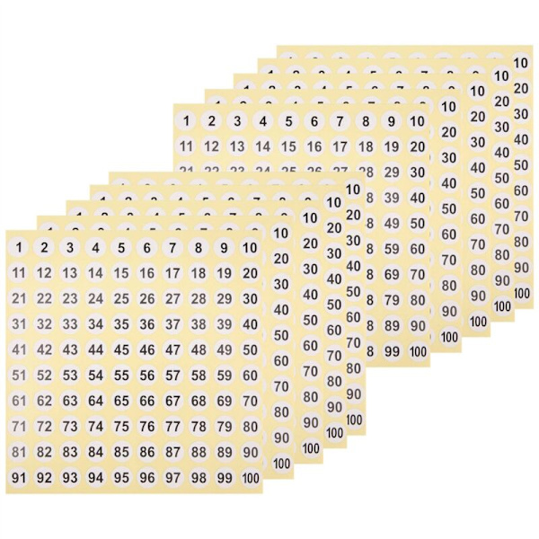 100 arkkia tarranumeroita 1-100 numerot 0,4 tuuman pyöreät tarrat pienet itseliimautuvat numerotarrat toimistoon