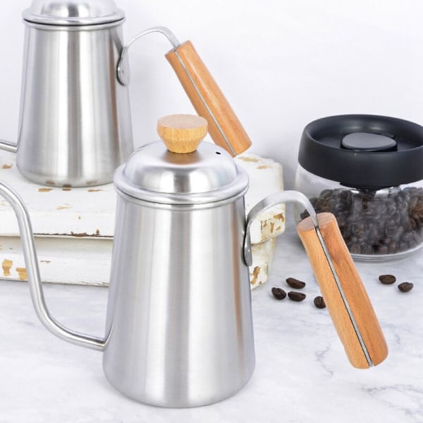 650ml Tjockare Rostfritt Stål Svanhals Pip med Trähandtag Kaffe Hushåll Camping Tekanna