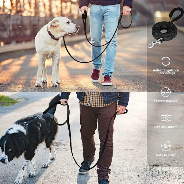 Hundetreningsbånd Hundelanyard Stropp Langt Bånd med Polstret Håndtak for Små til Store Hunder -20M, Svart-Fei Yu