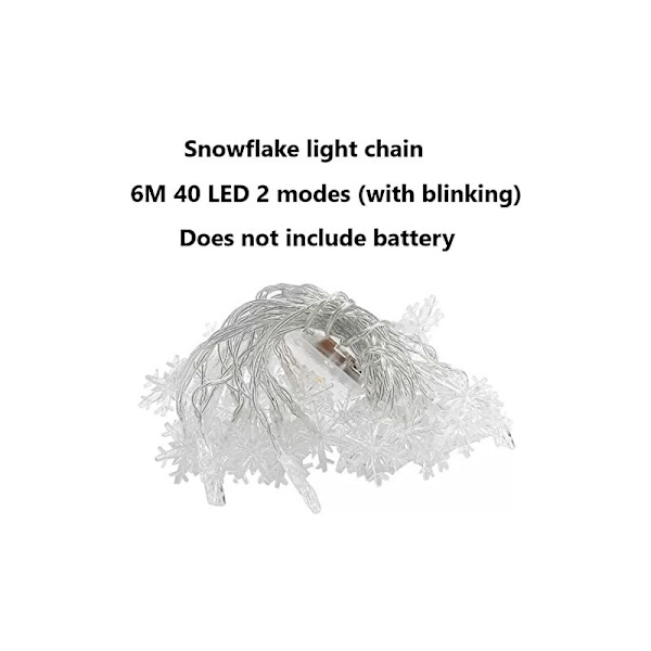 Lysguirlande, Snefnug Lysguirlande, 6M 40 LED Indendørs og Udendørs Julelys, til Hjemmefest Dekoration, Juleguirlande, Juletræ