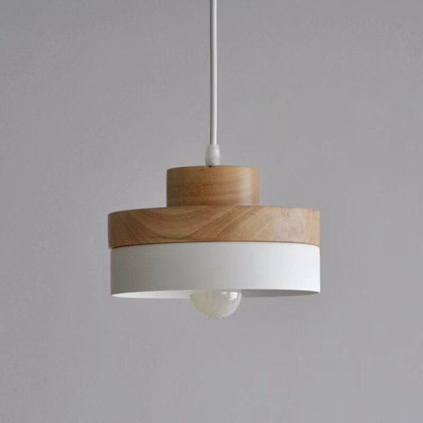 E27 Moderne Hængende Lampe Loftlampe Moderne Belysningsarmatur Hvid Lak Loftlysestage Træ og Metal Hængende Lamper (Hvid)