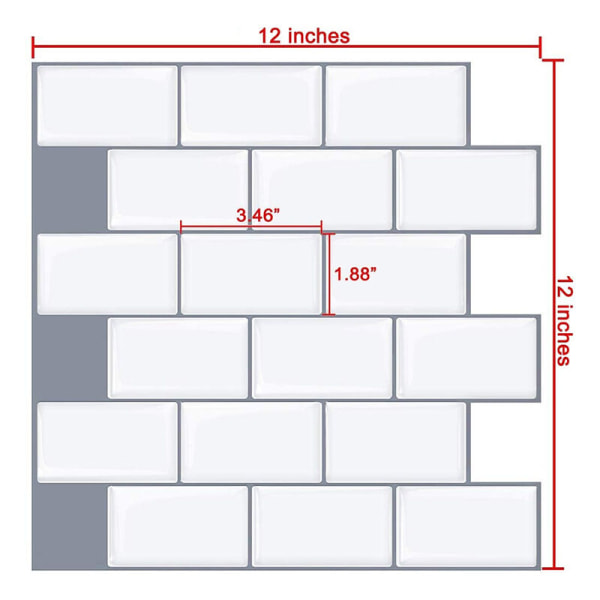10 kappaleen pakkaus 3D-epoksiseinätarroja Kuori ja liimaa Subway-laattatyyli, itseliimautuvat keittiölaattatarrat 12 tuumaa x 12 tuumaa