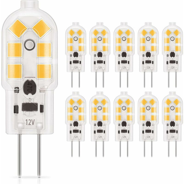 G4 LED-pære 1,5W, varm hvit 3000K, AC/DC 12V Lyspærer tilsvarende 20W halogen, 180LM, ikke-dimbar, perfekt for hette og lysekrone, 10 stk
