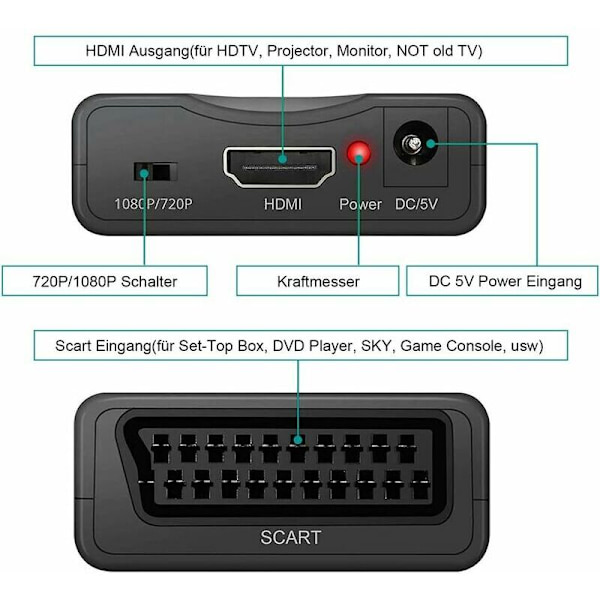 SCART till HDMI-omvandlare - 1080P/720P - Kompatibel med HDTV STB VHS Xbox PS3 Sky DVD Blu-ray