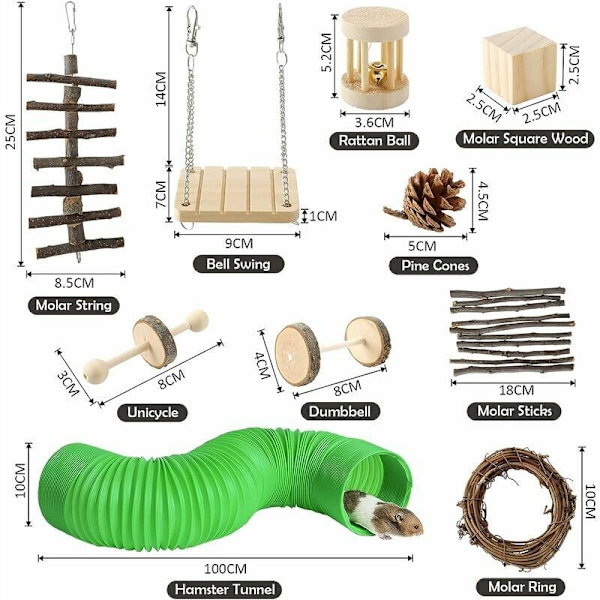 Kaninlegetøj (12 stk.), Naturligt træ Hamsterlegetøj, Indendørs gnaverlegetøj til små dyr Kanin/Hamster/Egern/Chinchilla-DENUOTOP