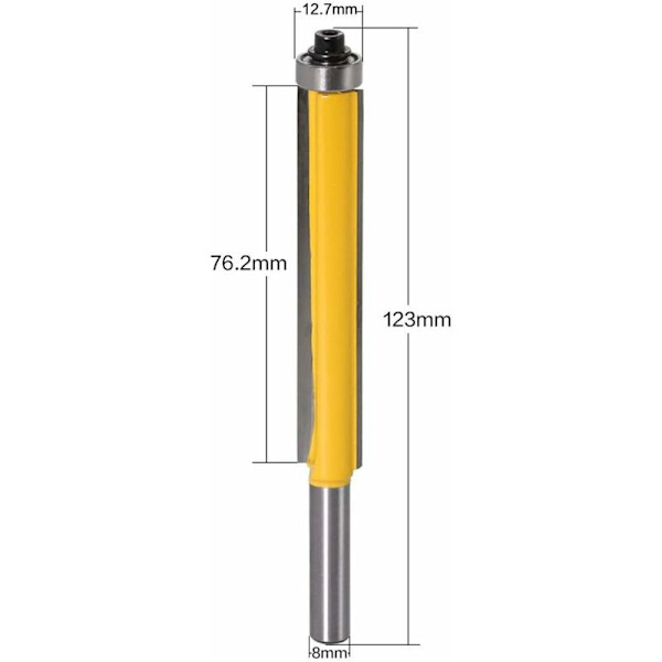 Puutyöstökoneen jyrsinkärki, erittäin pitkä terä, suora kärki - 76,2 mm, 8 mm varrella