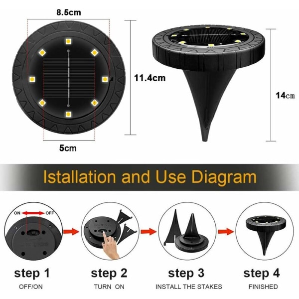 Ulkoinen aurinkovalaisin 8 kpl 8LED ulkoinen aurinkovalo puutarha lämmin valkoinen valaistus vedenpitävä ulkoinen LED-kohdevalo koriste aurinkopaneeli nurmikolle polulle
