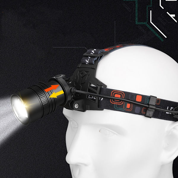 Päälamppu, 1000 lumenin latautuva päälamppu zoomaavalla valolla, USB-latautuva zoom-ulkoilma-kalastusvalo, vahva valo, otsavalo