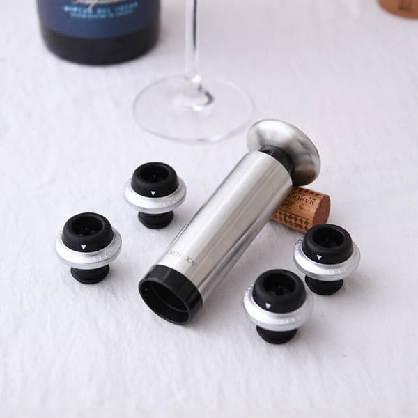 Vakuumpumpe til vin med 4 vinstop, rustfrit stål