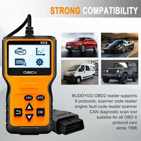 OBD2-skanneri, yleinen OBD II -skanneri, auton moottorin vikakoodinlukija, CAN-diagnostiikkatyökalu OBDII-protokollaautoille vuodesta 1996 (keltainen)