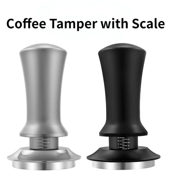 Kaffe Tamper Justerbar Djup med Skala 30Lb Fjädrar Kalibrerad Tampning Rostfritt Stål Platt Botten Svart 58Mm