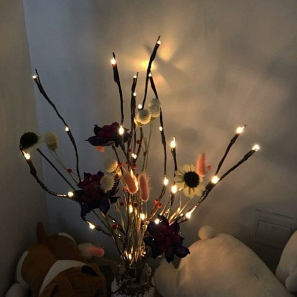 Grenlygter, LED Pilegren Lighted Branch DIY Træ Pilegrene Lampe Batteridrevet Kviste (5stk, Varm Hvid)