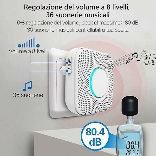Mini trådløs dørklokke rækkevidde 150 m LED-indikator 36 melodier med 4 lydstyrkeniveauer 1 sender og 1 modtager trådløs dørklokke til hjemmet