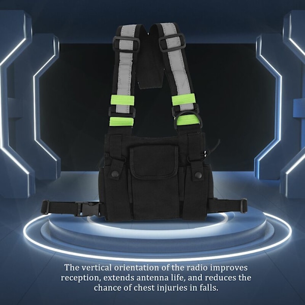 Fickradio Bröst Radio Sele Hängslen Bröst Ansiktspaket Väska Fodral Väst Rigging Bärväska för 2 Vägs Radio Walkie Talkie applicerad på UV-5R Svart + Grön