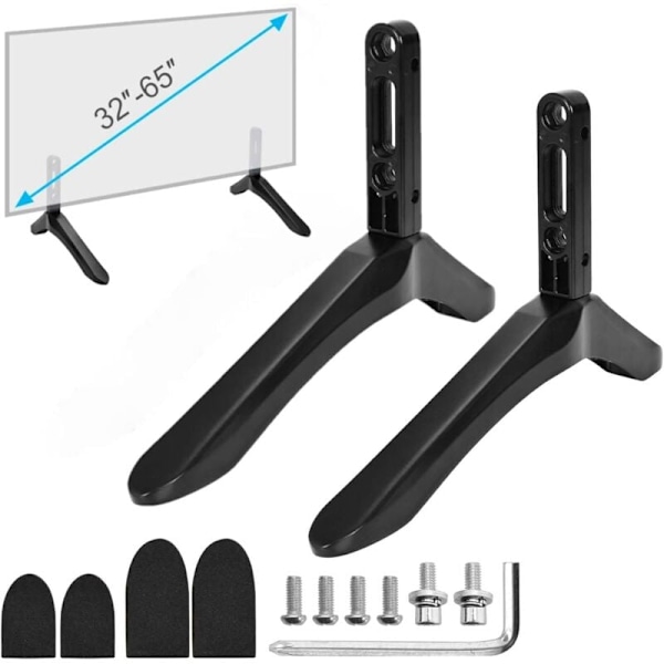 Frittstående TV-stativ, TV-bein for 32-65 tommers TV, TV-stativ for flat og buet LCD-TV opptil 45 kg, monteringshullavstand 22 mm til 55 mm