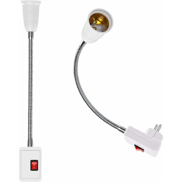 2 st E27 LED-lamphållare med strömbrytare, lamphållare adapterkonverterare med 5,9 tum flexibel svanhals och EU-kontakt, E27-lamphållare för kontor sovrum