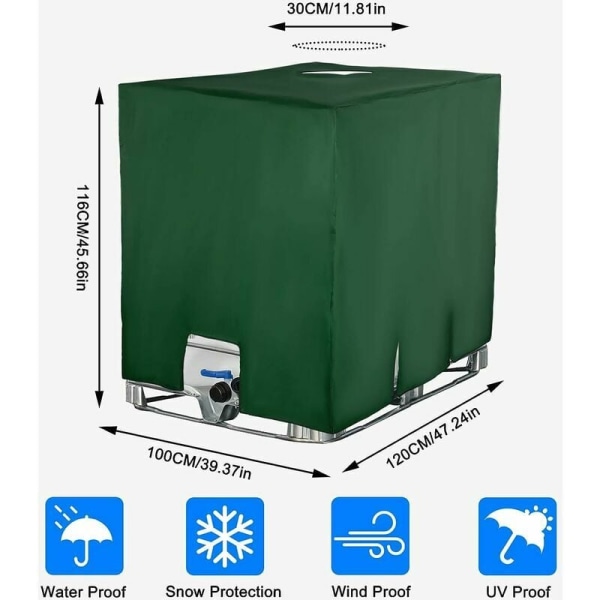 Ulisem Vandbeholderdæksel, Dæksel til 1000 L IBC-tank, Anti-støv Anti-UV Anti-regn (116 x 100 x 120 cm)